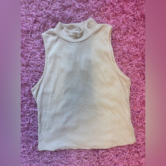 Abercrombie & Fitch Cream Ribbed Muscle Tee Mandarin Collar - Picture 1 of 2